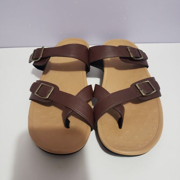 My Soft Sz 10 Brown Sandals Faux Leather Slip On Women's - Picture 5 of 9